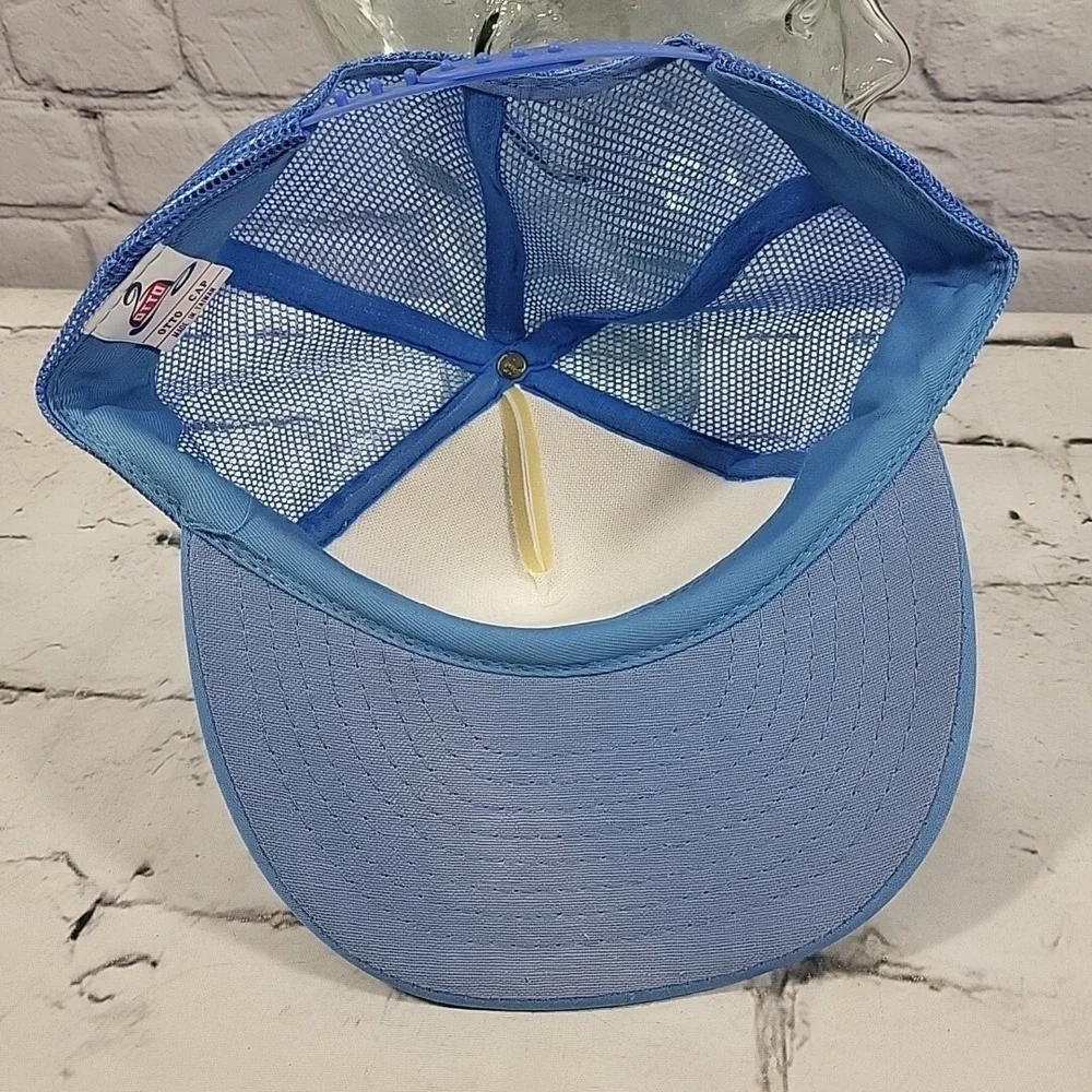 Vintage 80s Trucker Hat Dutch Girl Anniversary Blue Mesh‎ Snapback Otto Ball Cap